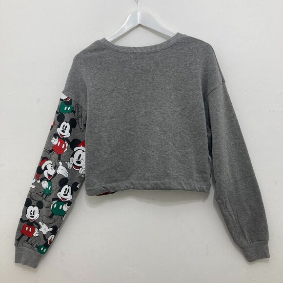 Disney Mickey Mouse Sweatshirt Women's XS Cropped Drawstring Gray - Picture 4 of 12